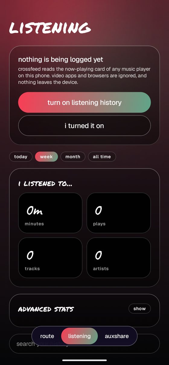 the listening tab before it is switched on