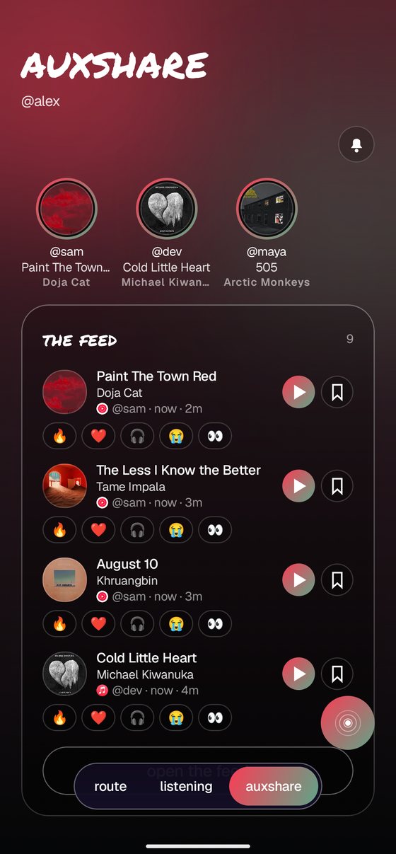 crossfeed set up, showing friends and their music