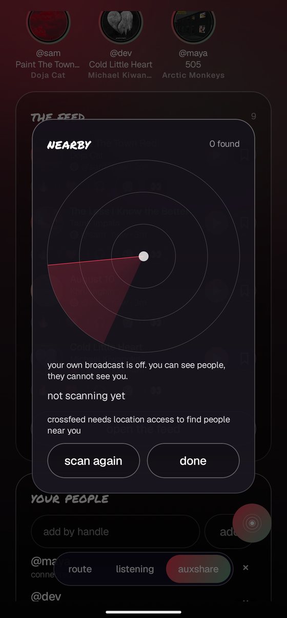 the nearby radar scanning for other crossfeed users