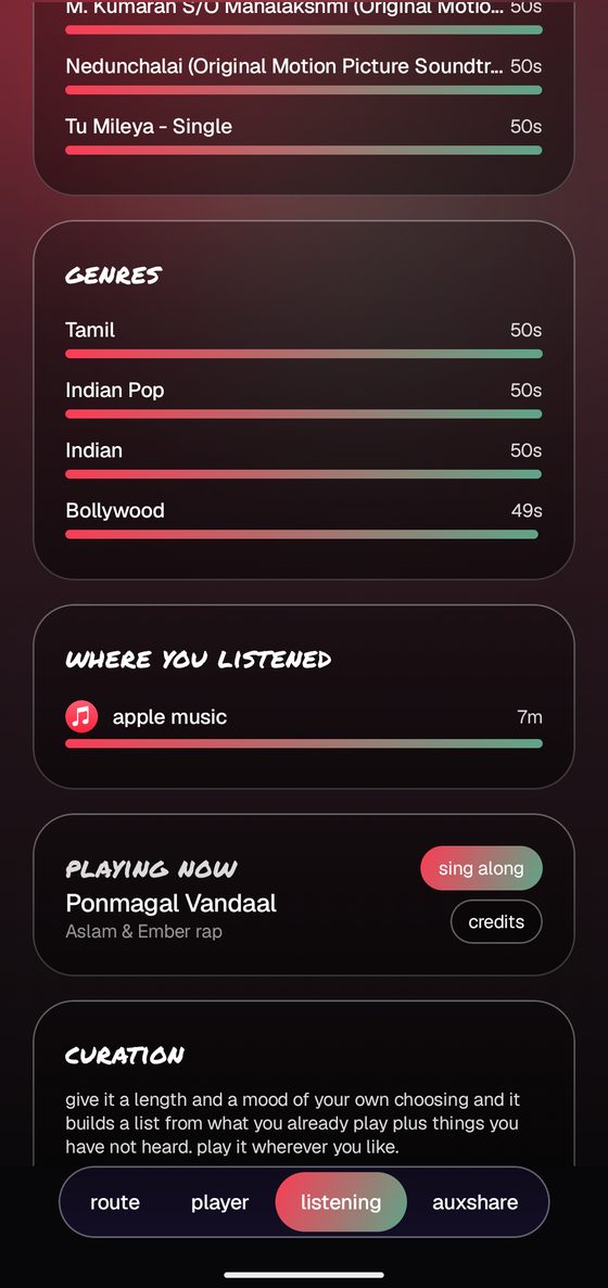 the playing now card with sing along and credits buttons