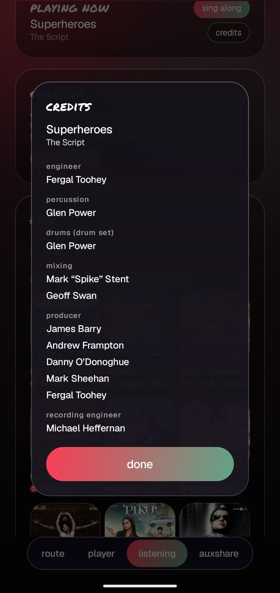 the credits sheet listing producers and engineers