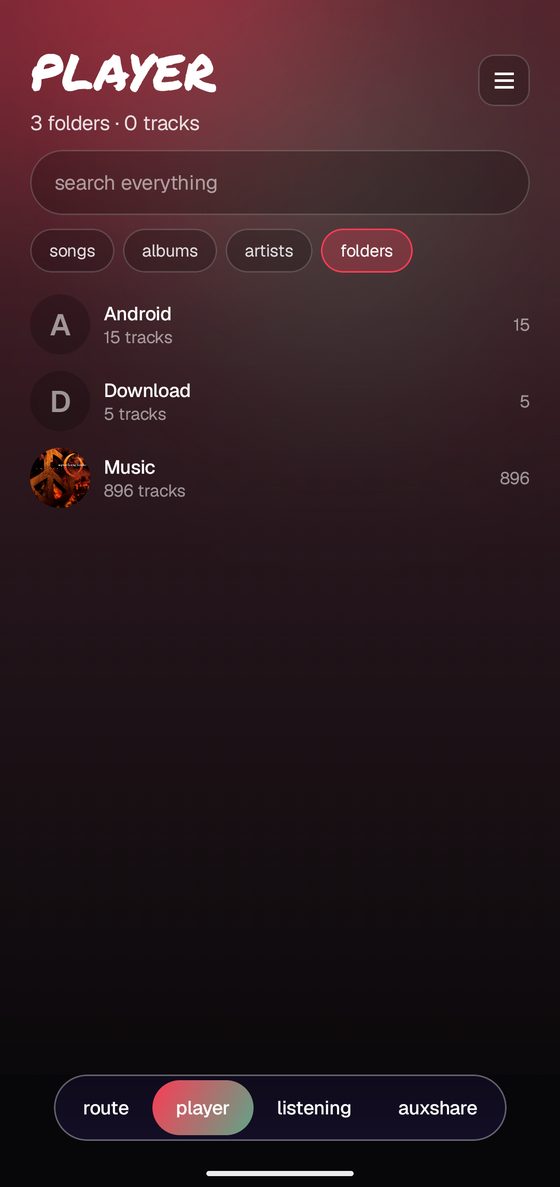 the folder view showing android, download and music