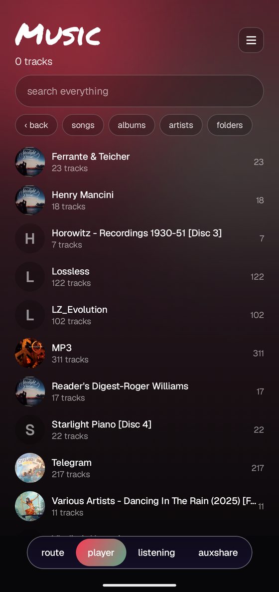 inside the music folder, showing subfolders